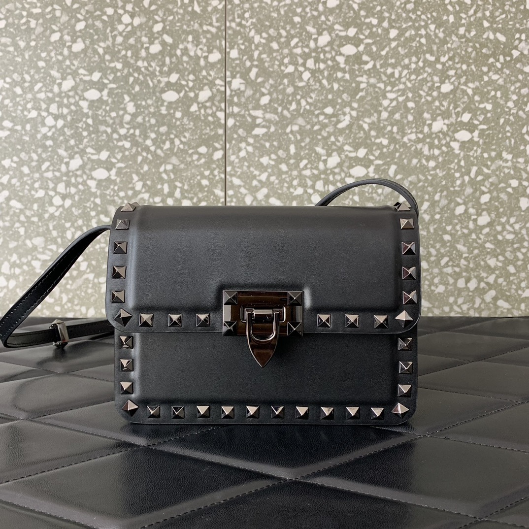 Valentino Garavani Rockstud Small Shoulder Bag in Black Smooth Leather